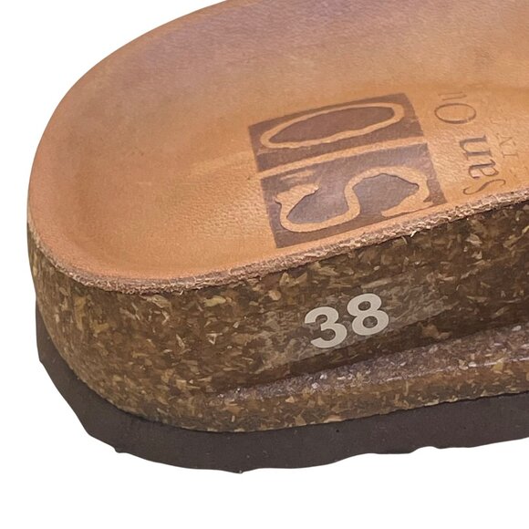 San Ou Womens Brown & Yellow Leather Open-Toe Slingback Sandals Size EU38/US7 - Picture 6 of 9